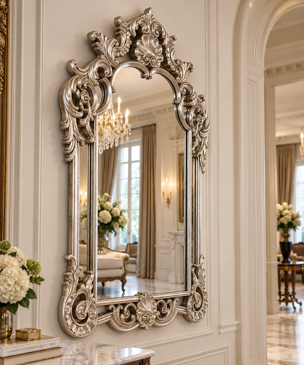 Celestine Antique Silver Baroque Wall Mirror – Ornate Luxury Statement Mirror