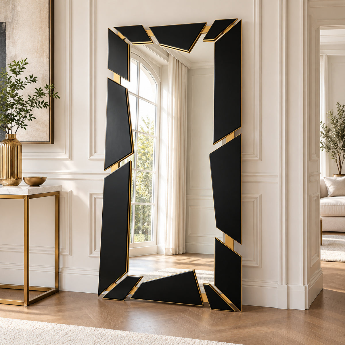 Luxury Geometric Black & Gold Full-Length Statement Mirror
