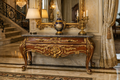 Ornate Baroque Console Table with Black Marble Top & Gold Accents