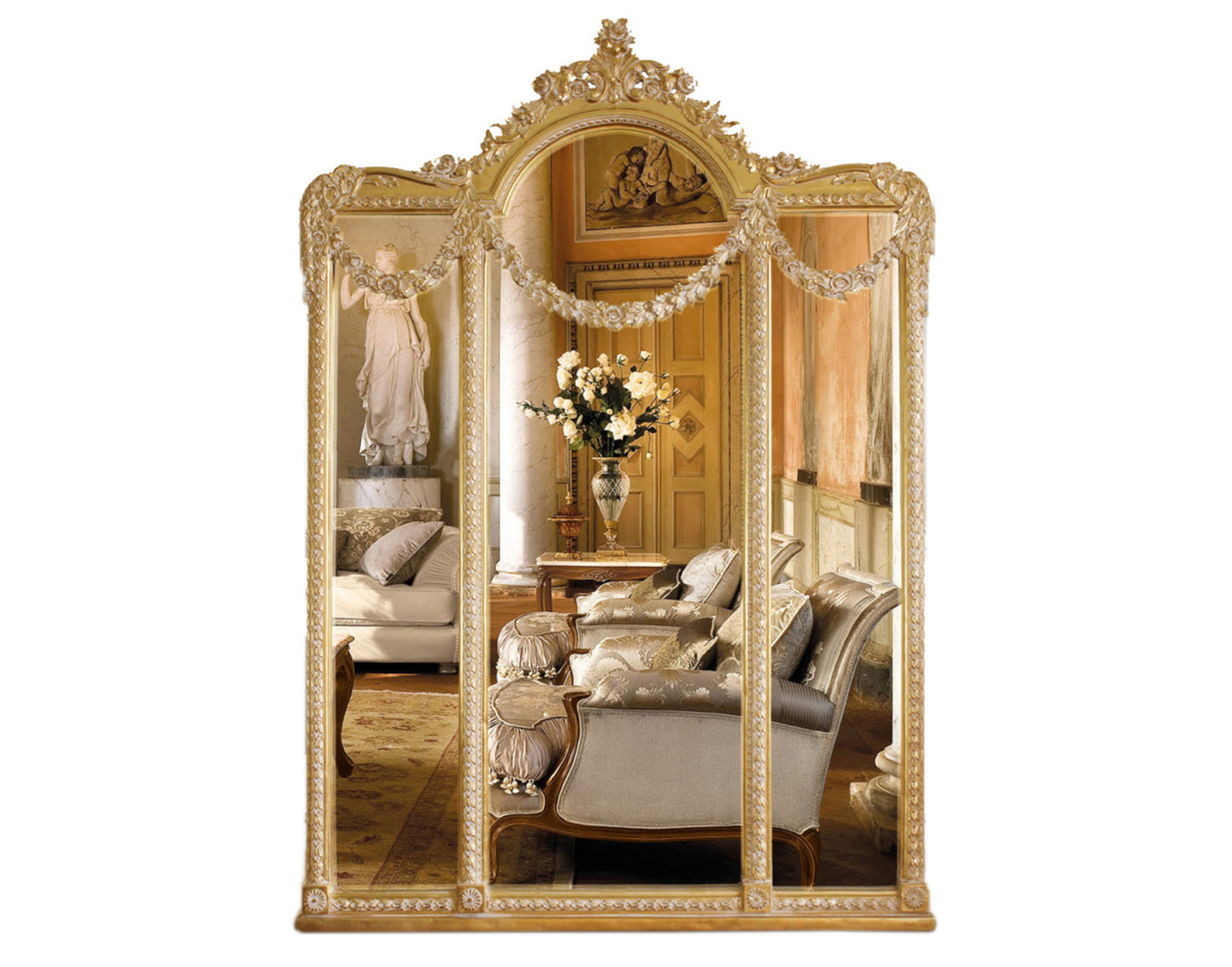 Victorian-Style Gold Triple Panel Mirror