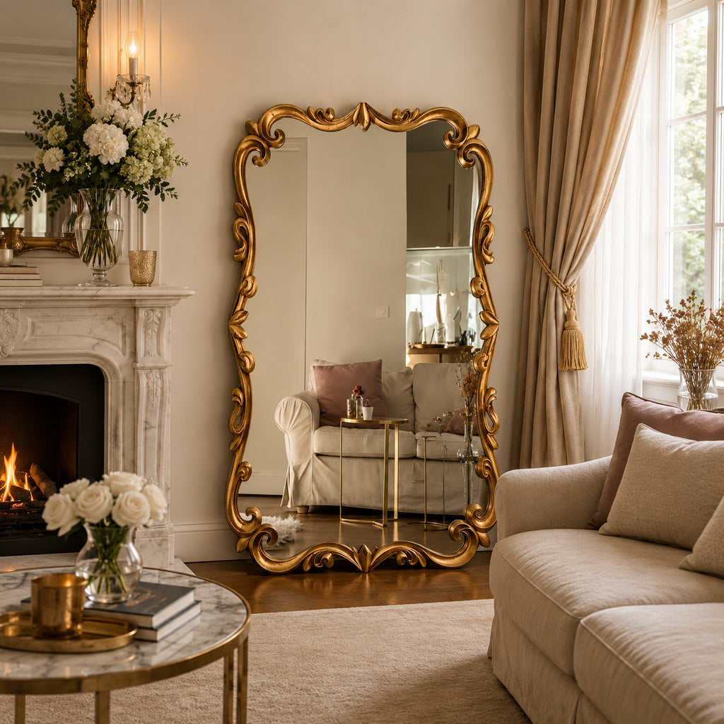 Ornate Gold Baroque Full-Length Floor Mirror