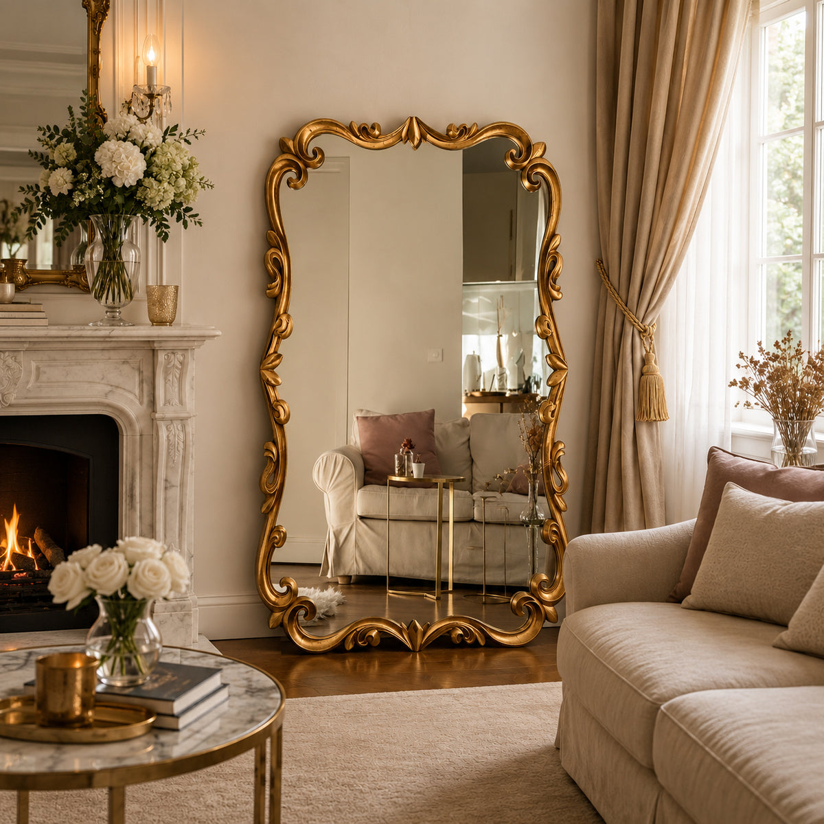 Ornate Gold Baroque Full-Length Floor Mirror