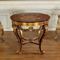 Versailles Royale Round Console Table – Walnut & Antique Gold
