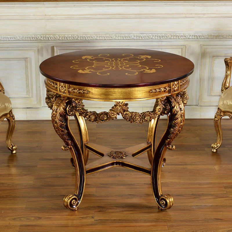 Versailles Royale Round Console Table – Walnut & Antique Gold