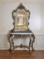 Regal Rococo Silver Console Table with Marble Top – 53" Wide