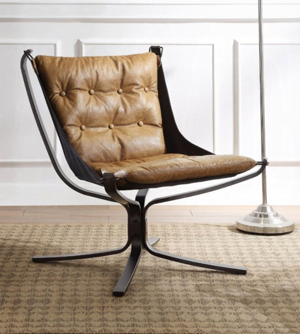 Vintage-Inspired Top Grain Leather Tufted Lounge Chair – Black or Brown