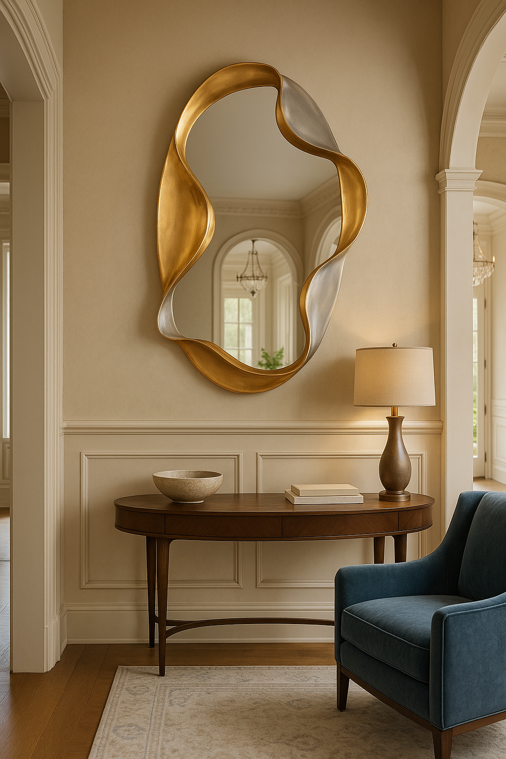 Sculptural Gold & Silver Wave Mirror