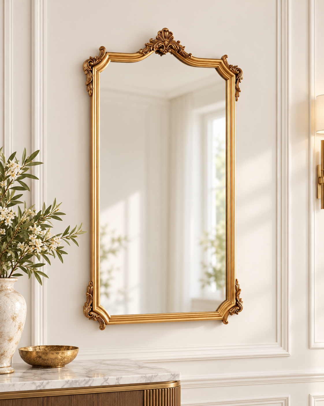 Bellamy Crest Ornate Gold Wall Mirror – French-Inspired Luxury Accent Mirror