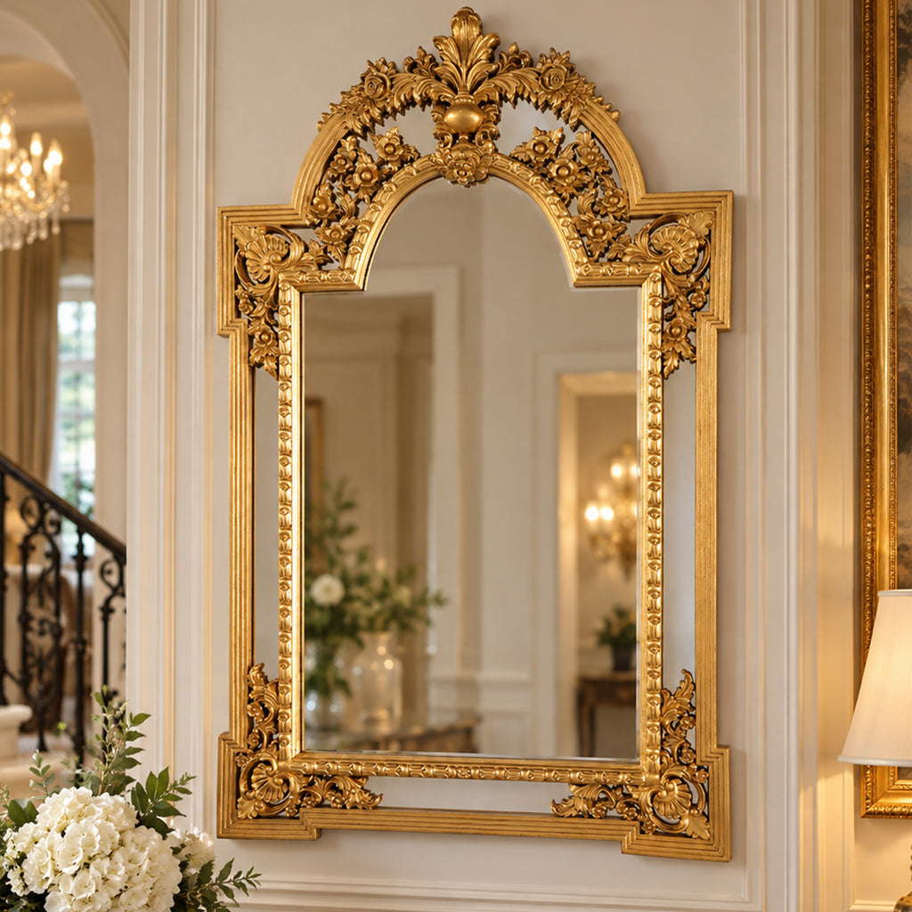 Seraphina Royal Crest Wall Mirror – Luxury Ornate Gold European Statement Mirror