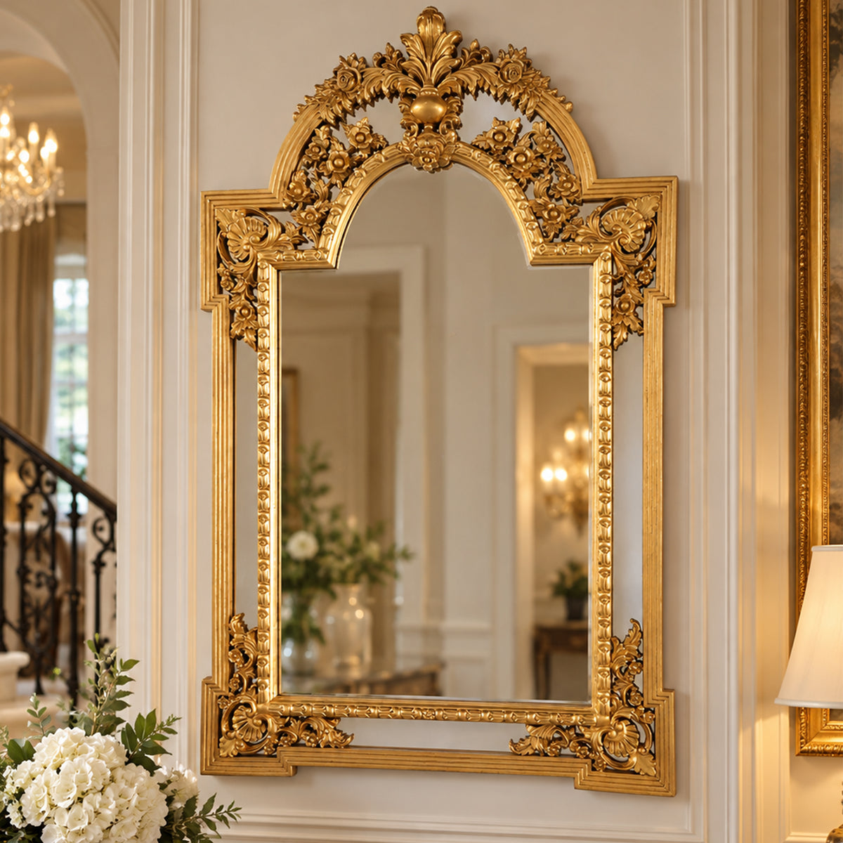 Seraphina Royal Crest Wall Mirror – Luxury Ornate Gold European Statement Mirror