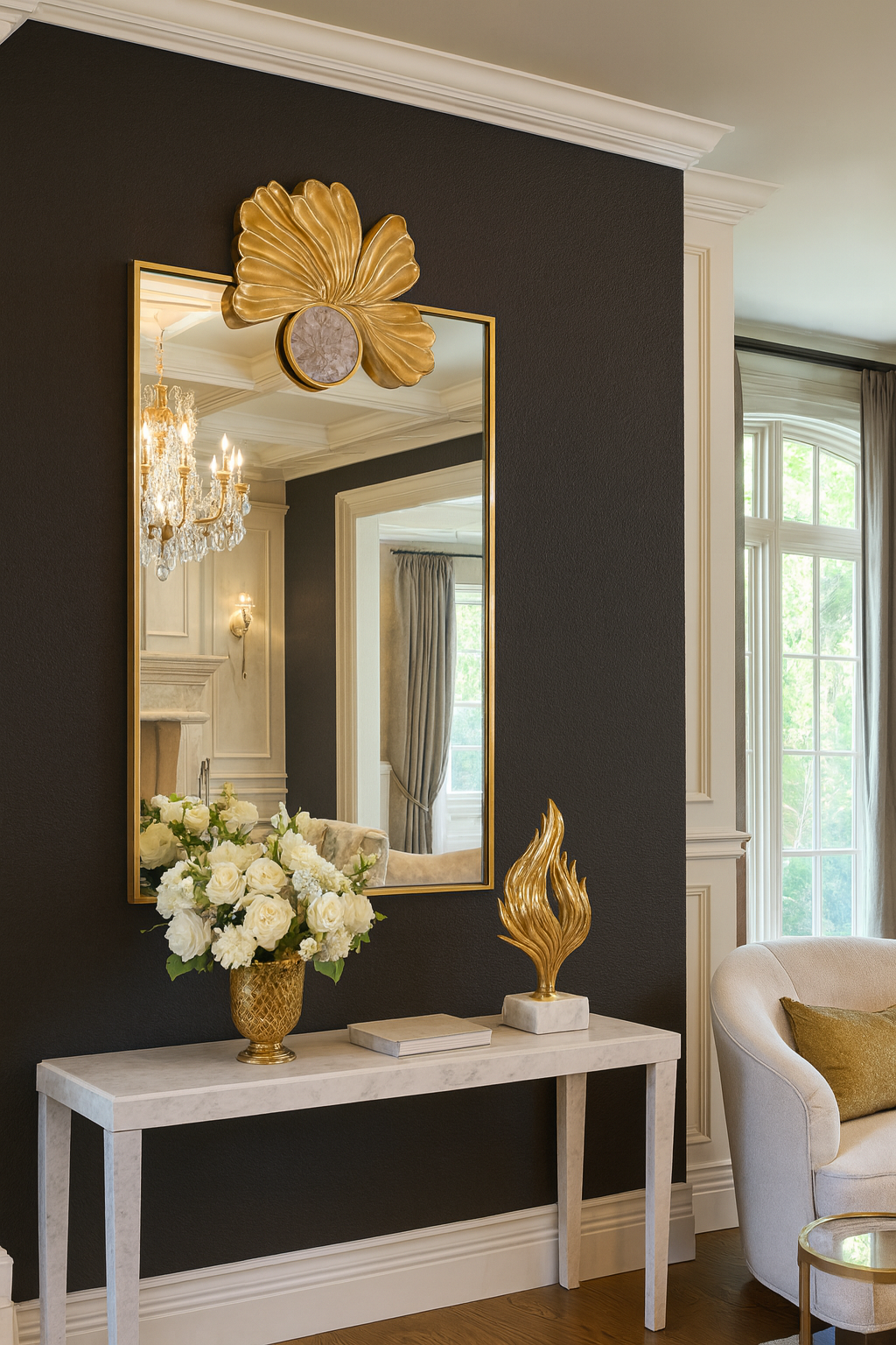 Sculptural Gold Floral Mirror