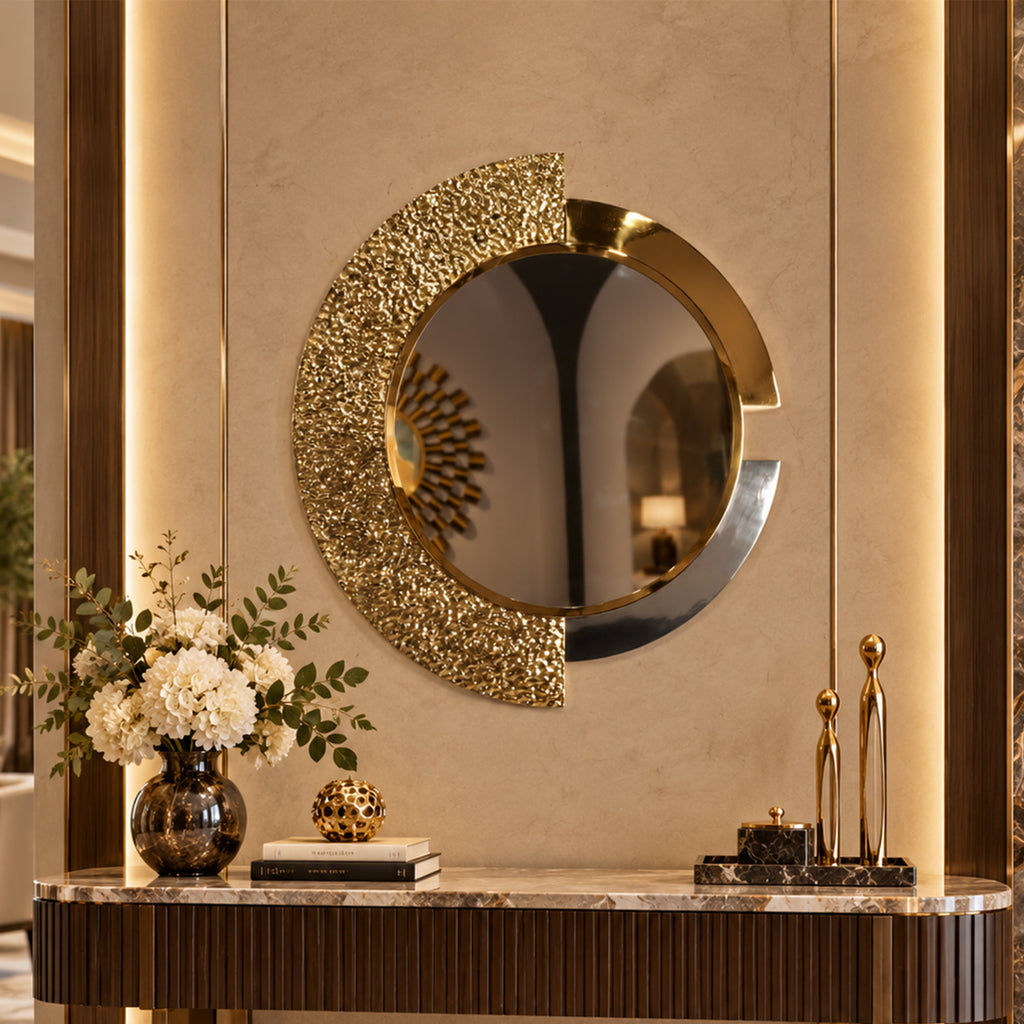 Solenne Sculptural Gold & Silver Statement Wall Mirror