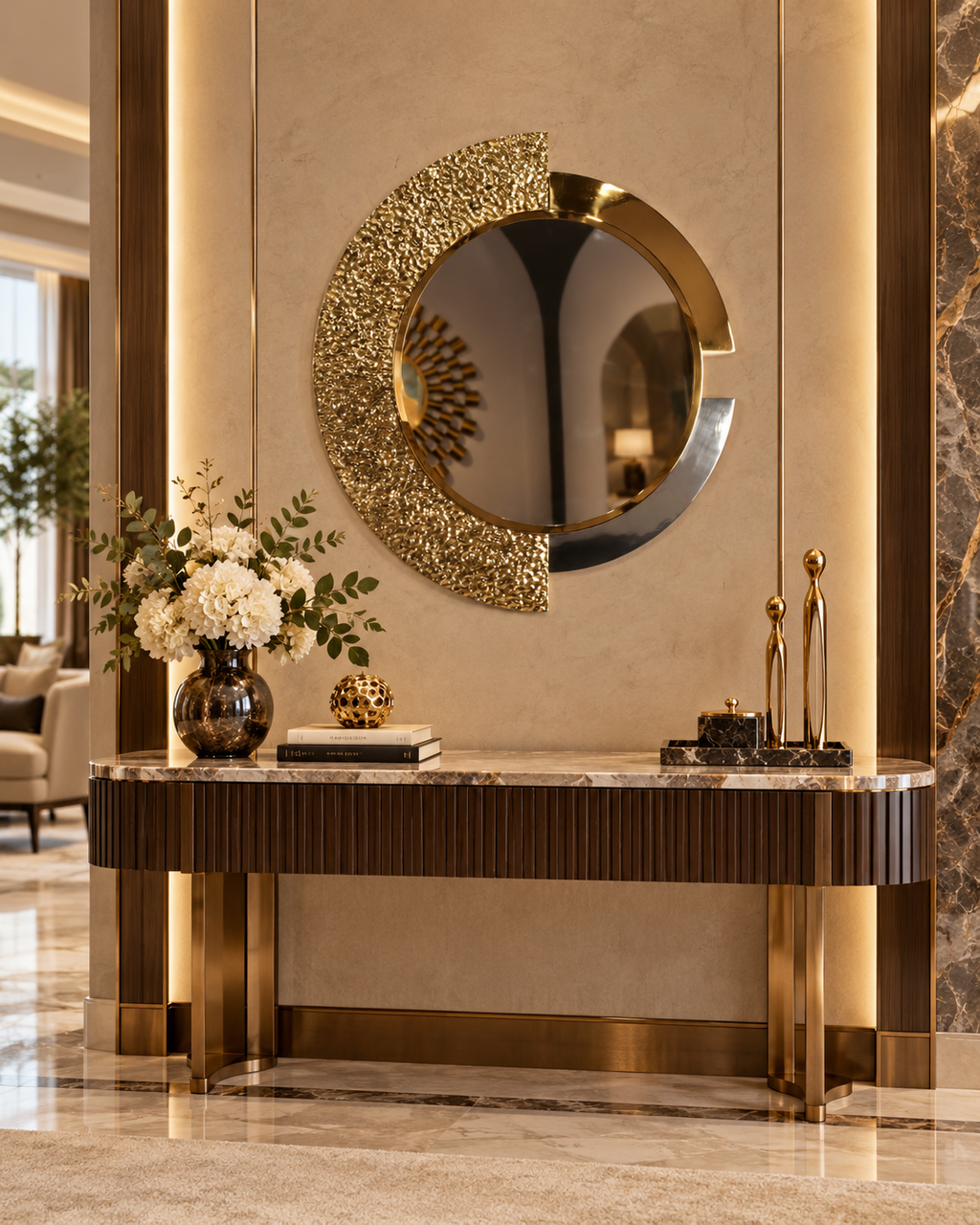 Solenne Sculptural Gold & Silver Statement Wall Mirror
