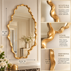 Solenne Sculptural Gold Wave Wall Mirror – Oversized Luxury Statement Mirror