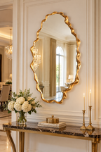 Solenne Sculptural Gold Wave Wall Mirror – Oversized Luxury Statement Mirror