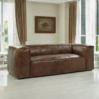 98" Vintage Brown Top-Grain Leather Sofa – Modern Shelter-Arm Statement Piece