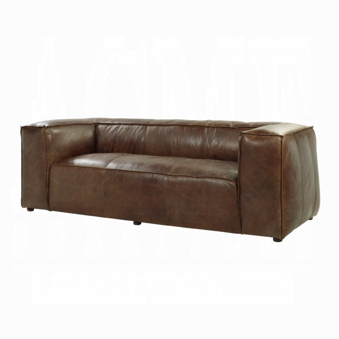 98" Vintage Brown Top-Grain Leather Sofa – Modern Shelter-Arm Statement Piece