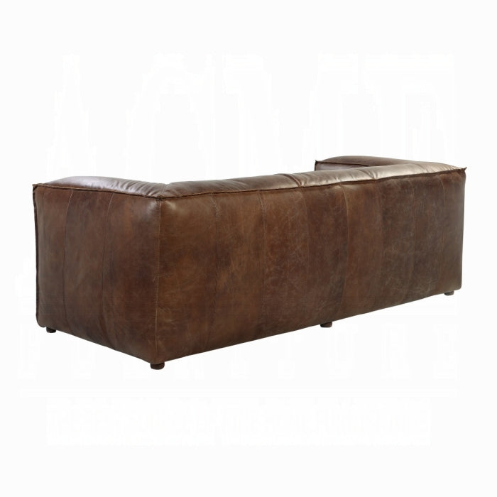 98" Vintage Brown Top-Grain Leather Sofa – Modern Shelter-Arm Statement Piece