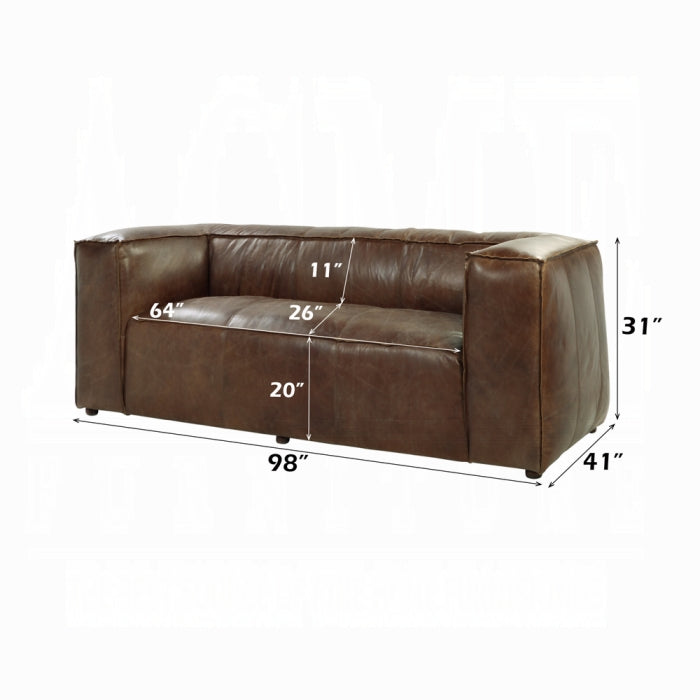 98" Vintage Brown Top-Grain Leather Sofa – Modern Shelter-Arm Statement Piece
