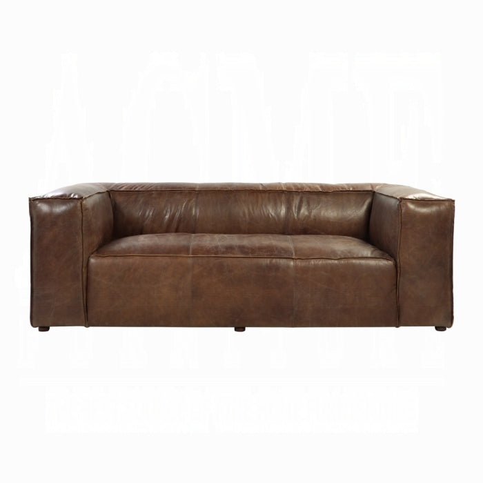 98" Vintage Brown Top-Grain Leather Sofa – Modern Shelter-Arm Statement Piece