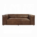 98" Vintage Brown Top-Grain Leather Sofa – Modern Shelter-Arm Statement Piece