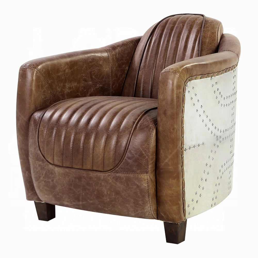 Aviara Vintage Brown Top-Grain Leather & Aluminum Club Chair