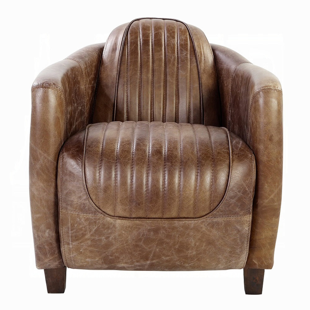 Aviara Vintage Brown Top-Grain Leather & Aluminum Club Chair