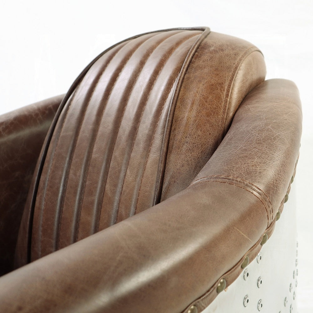 Aviara Vintage Brown Top-Grain Leather & Aluminum Club Chair