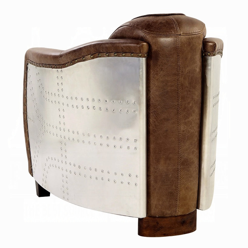 Aviara Vintage Brown Top-Grain Leather & Aluminum Club Chair