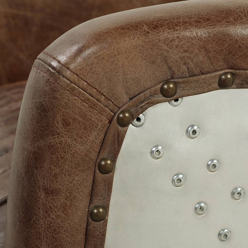 Aviara Vintage Brown Top-Grain Leather & Aluminum Club Chair
