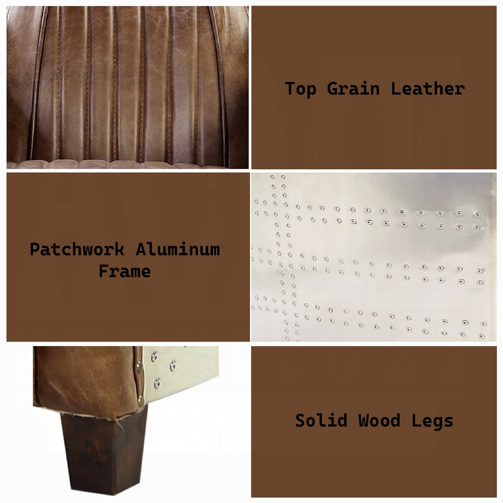 Aviara Vintage Brown Top-Grain Leather & Aluminum Club Chair