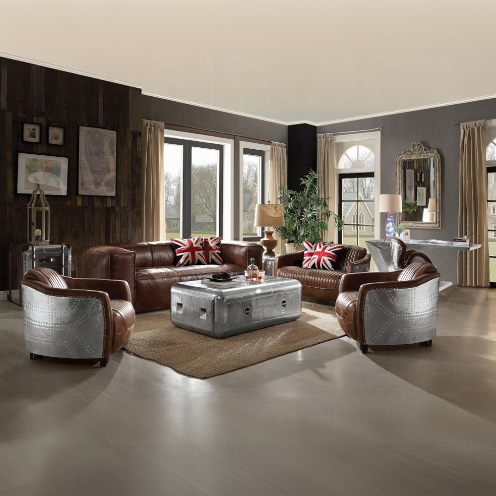 Aviara Vintage Brown Top-Grain Leather & Aluminum Club Chair