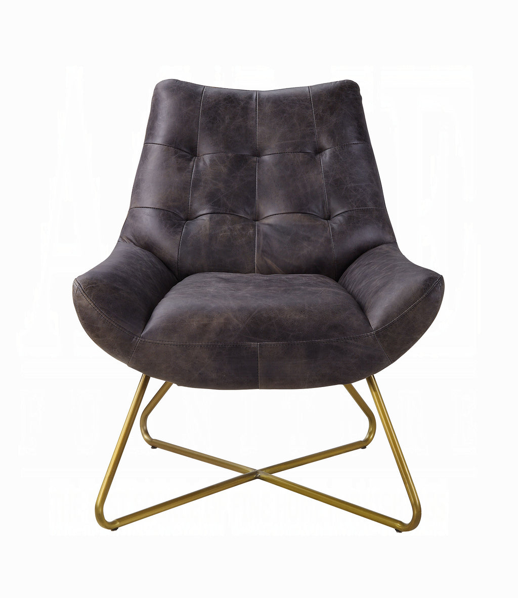 Monterelle Ebony Top-Grain Leather & Gold Accent Chair