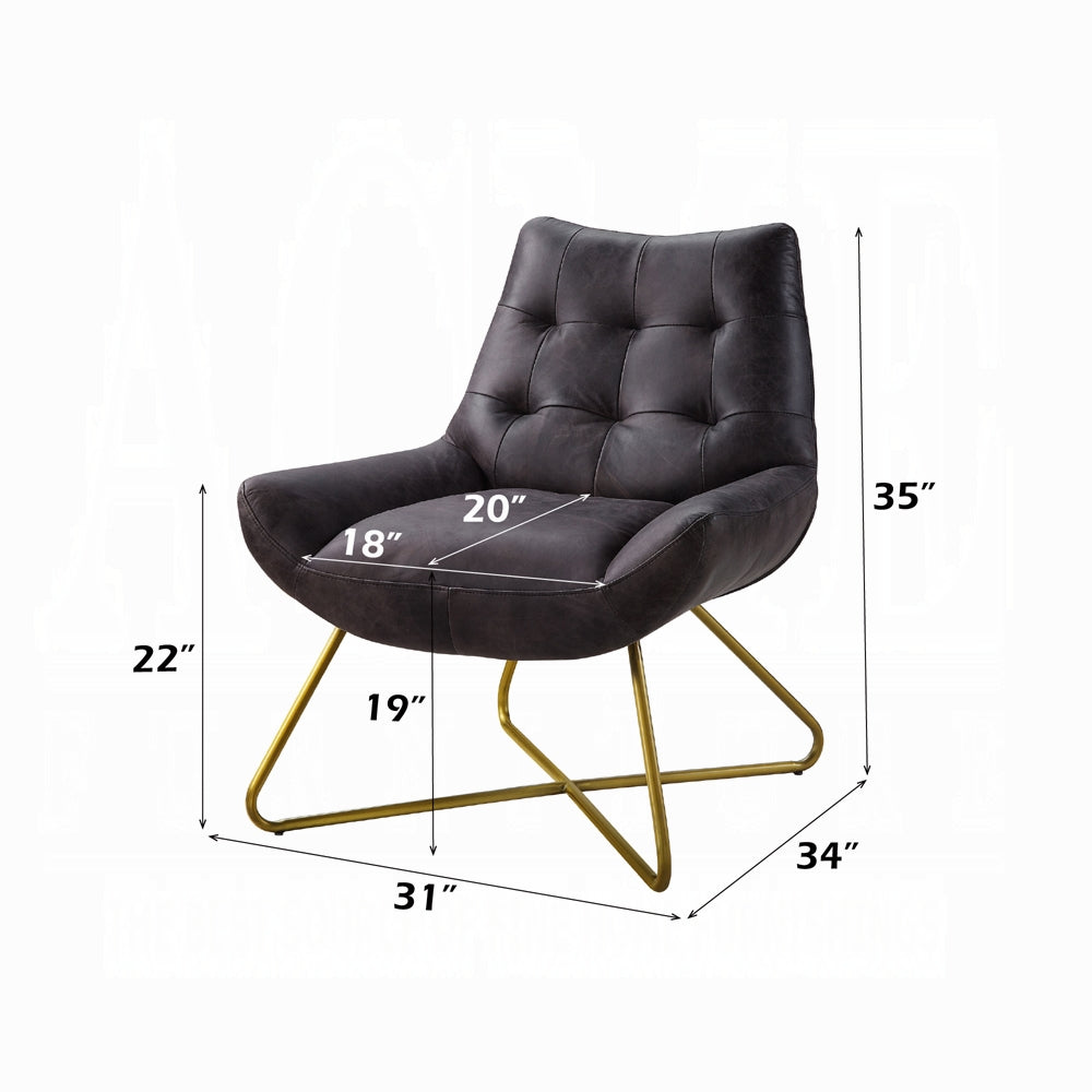 Monterelle Ebony Top-Grain Leather & Gold Accent Chair