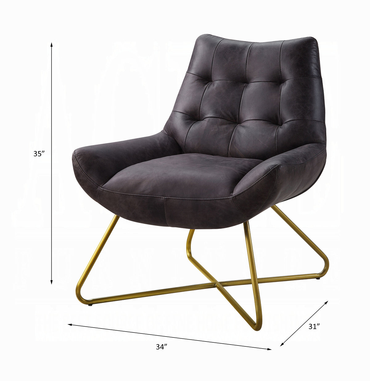 Monterelle Ebony Top-Grain Leather & Gold Accent Chair