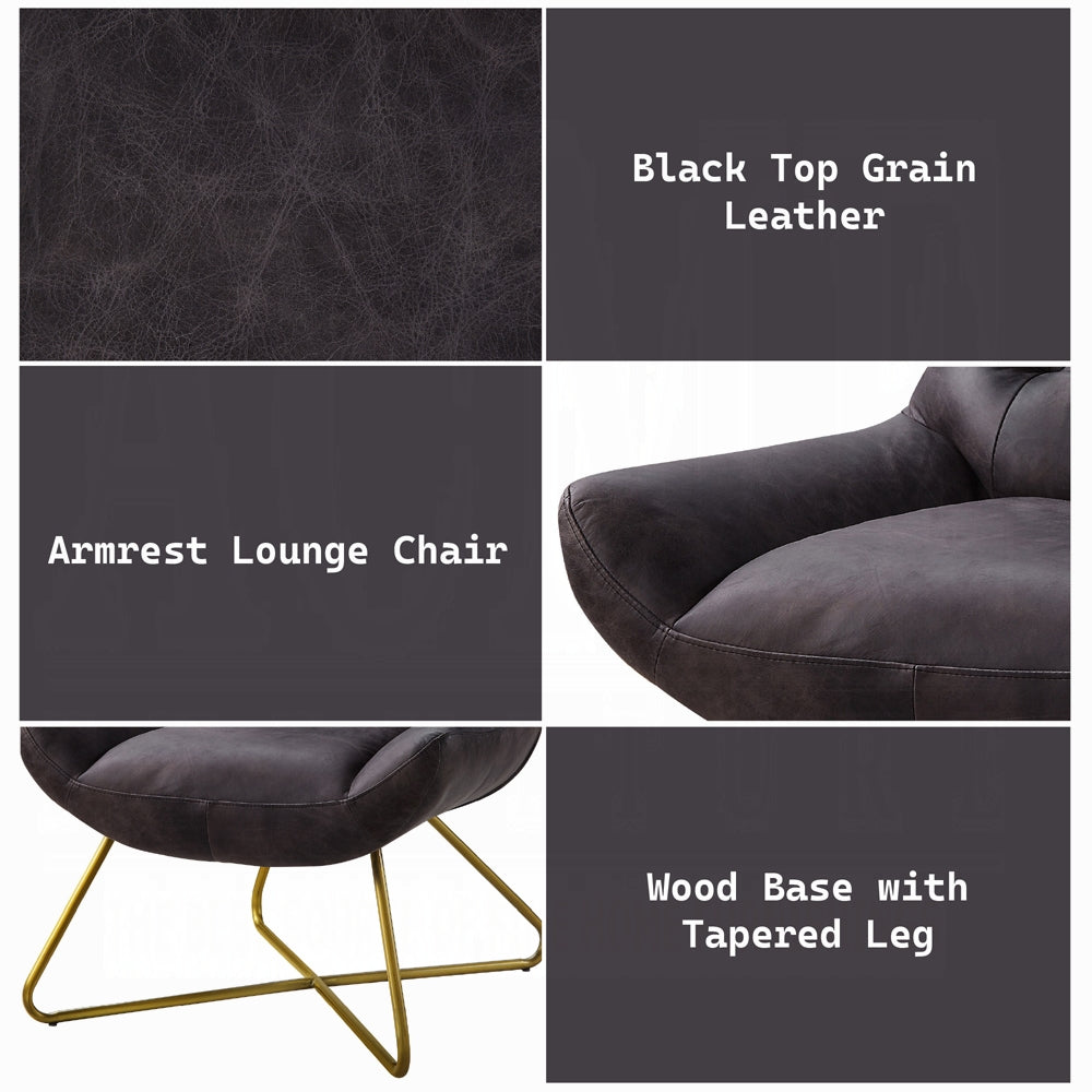 Monterelle Ebony Top-Grain Leather & Gold Accent Chair