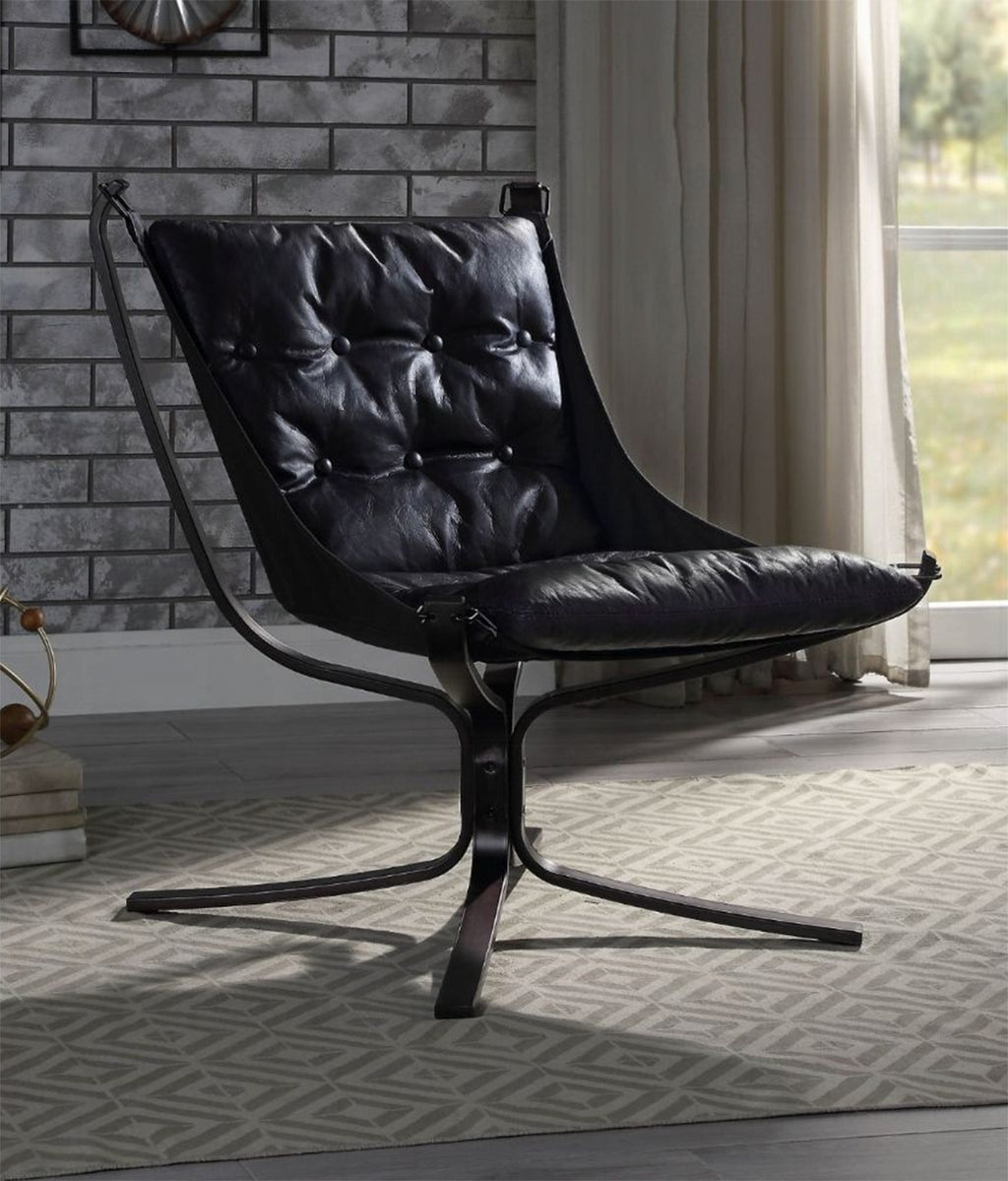 Vintage-Inspired Top Grain Leather Tufted Lounge Chair – Black or Brown