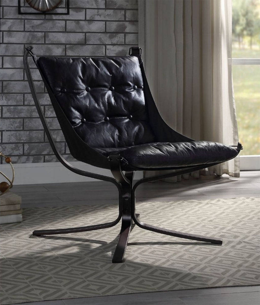 Vintage-Inspired Top Grain Leather Tufted Lounge Chair – Black or Brown