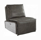 Avermont Gray Top-Grain Leather Power Recliner with Aluminum Accents