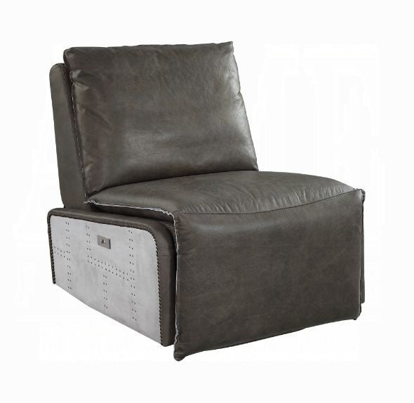 Avermont Gray Top-Grain Leather Power Recliner with Aluminum Accents