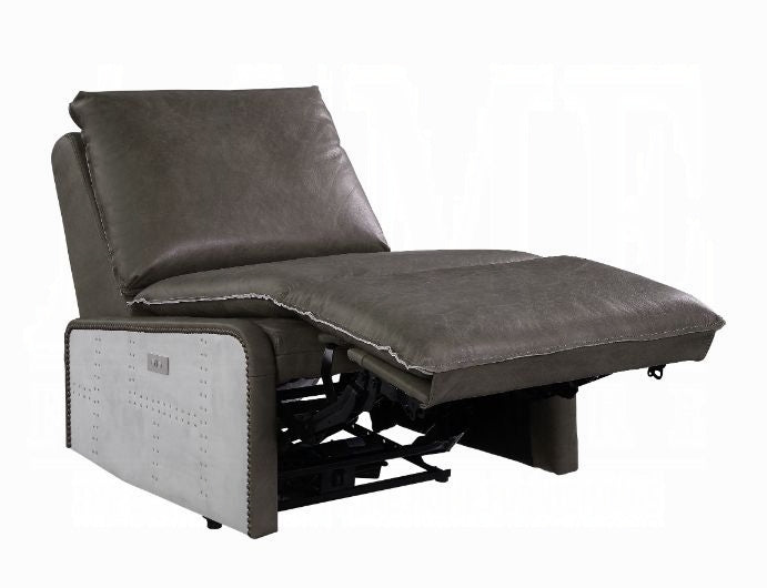 Avermont Gray Top-Grain Leather Power Recliner with Aluminum Accents