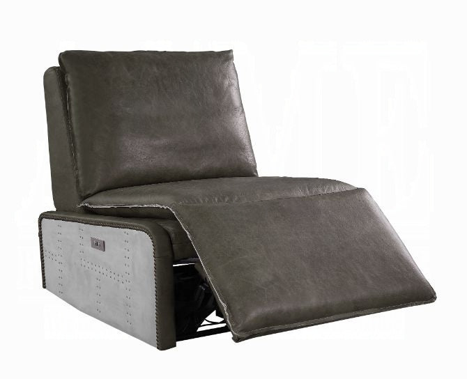 Avermont Gray Top-Grain Leather Power Recliner with Aluminum Accents