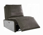 Avermont Gray Top-Grain Leather Power Recliner with Aluminum Accents