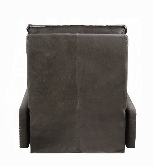Avermont Gray Top-Grain Leather Power Recliner with Aluminum Accents