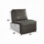 Avermont Gray Top-Grain Leather Power Recliner with Aluminum Accents