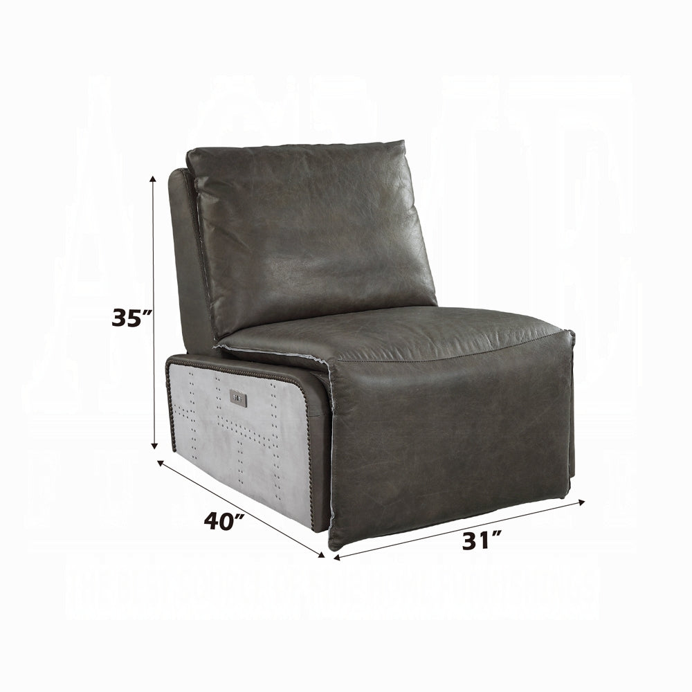 Avermont Gray Top-Grain Leather Power Recliner with Aluminum Accents