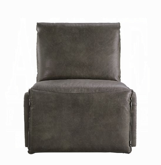 Avermont Gray Top-Grain Leather Power Recliner with Aluminum Accents