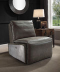 Avermont Gray Top-Grain Leather Power Recliner with Aluminum Accents