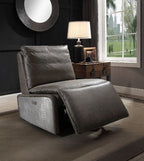 Avermont Gray Top-Grain Leather Power Recliner with Aluminum Accents