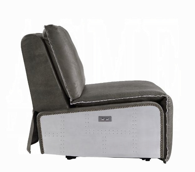 Avermont Gray Top-Grain Leather Power Recliner with Aluminum Accents